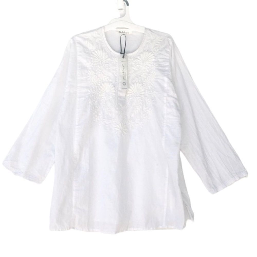Women’s New Boho Embroidered White Smock Top M